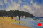 landscape, seascape, beach, stroll, original watercolor painting, oberst